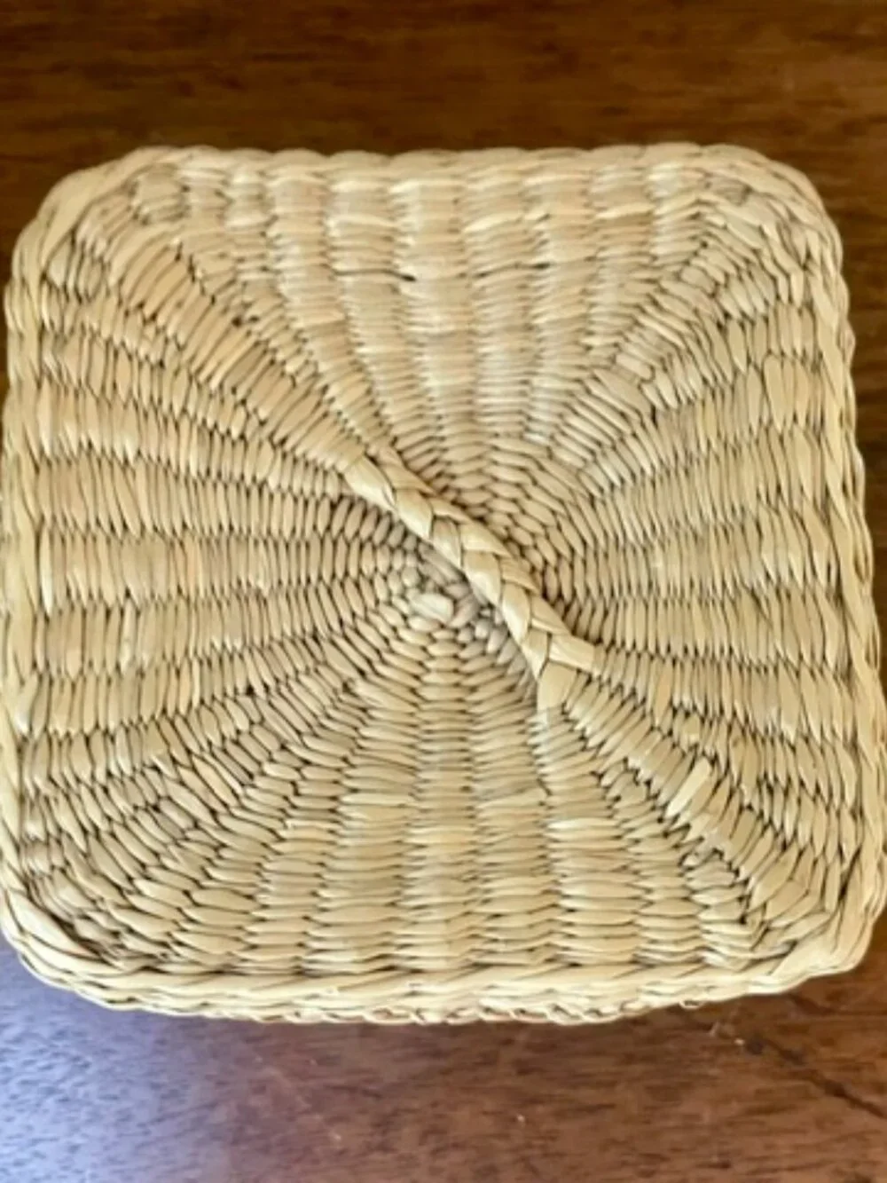 Vintage Square Sea Grass Box Trinket Jewelry Box w Lid